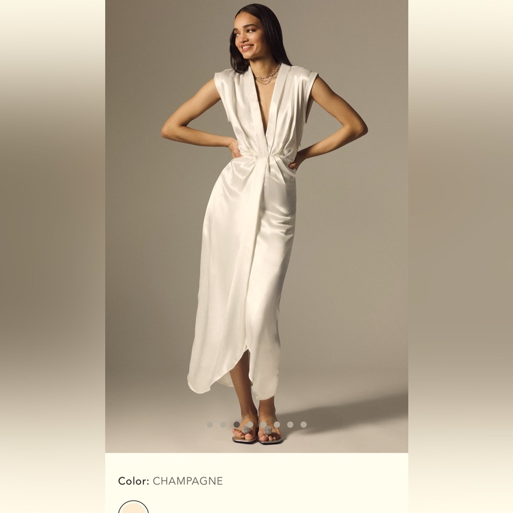 Anthropologie Champagne Drape-Front Maxi Dress – Size US 4 / EU 36